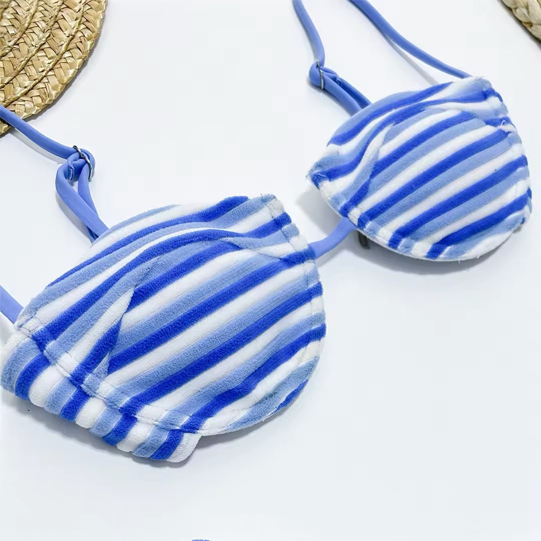 Striped Blue Underwired Towelling Bikini