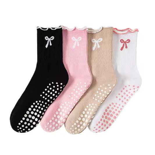 Bow Print Pilates Grip Socks