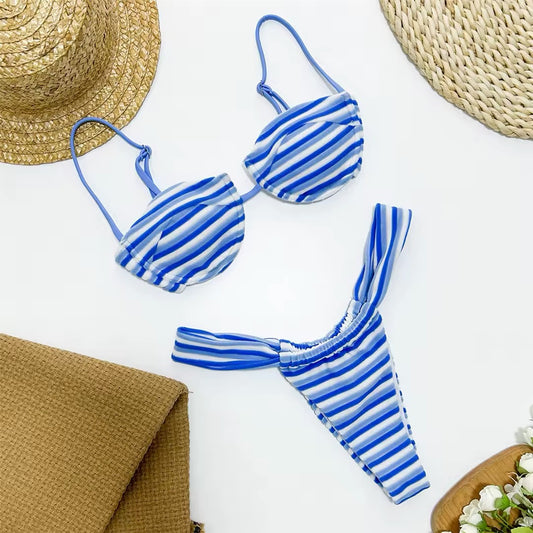Striped Blue Underwired Towelling Bikini