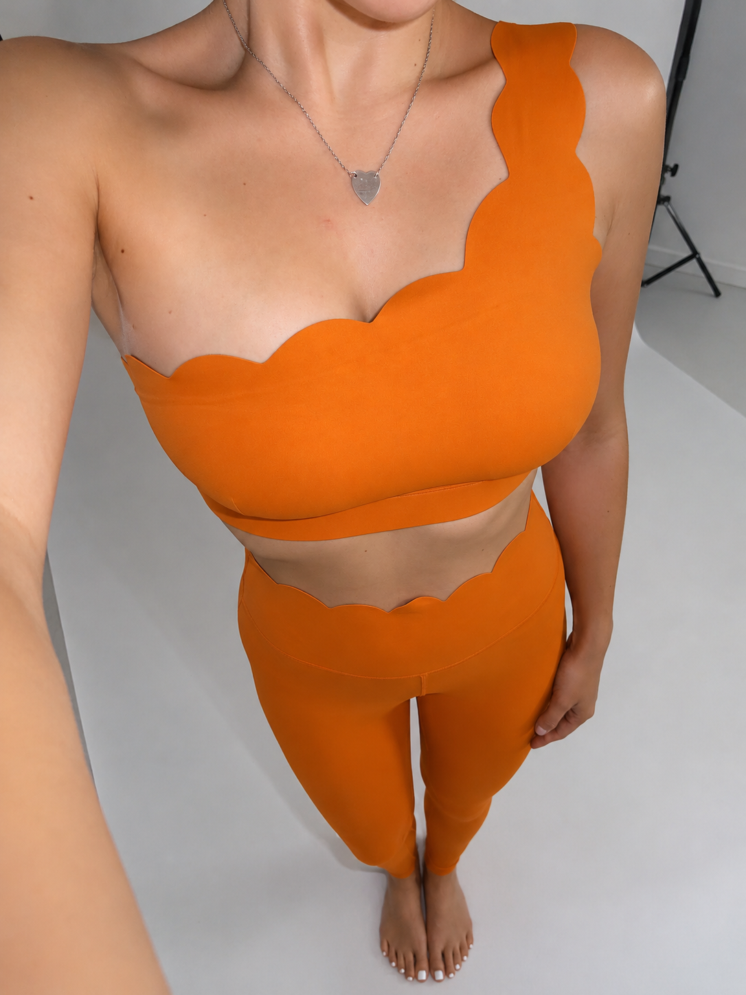 Scallop One Shoulder Leggings Set